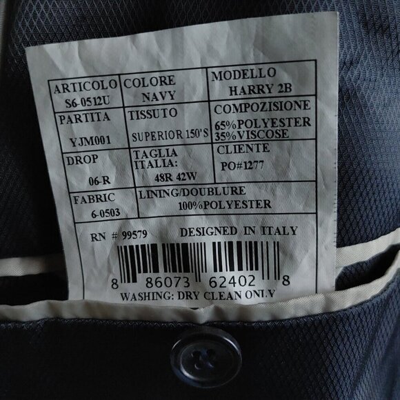 Caravelli Slim Fit Italian design Harry 2B Super 150s 48R Navy Blue 2pc Suit - Picture 8 of 16